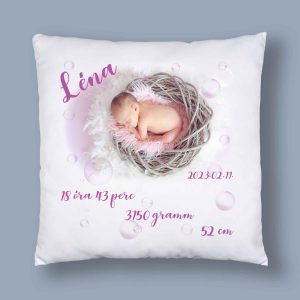 Megszülettem párna fotóval, névvel, születési adatokkal - lány