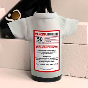 Vakcina borosüvegpóló névvel, életkorral fehér