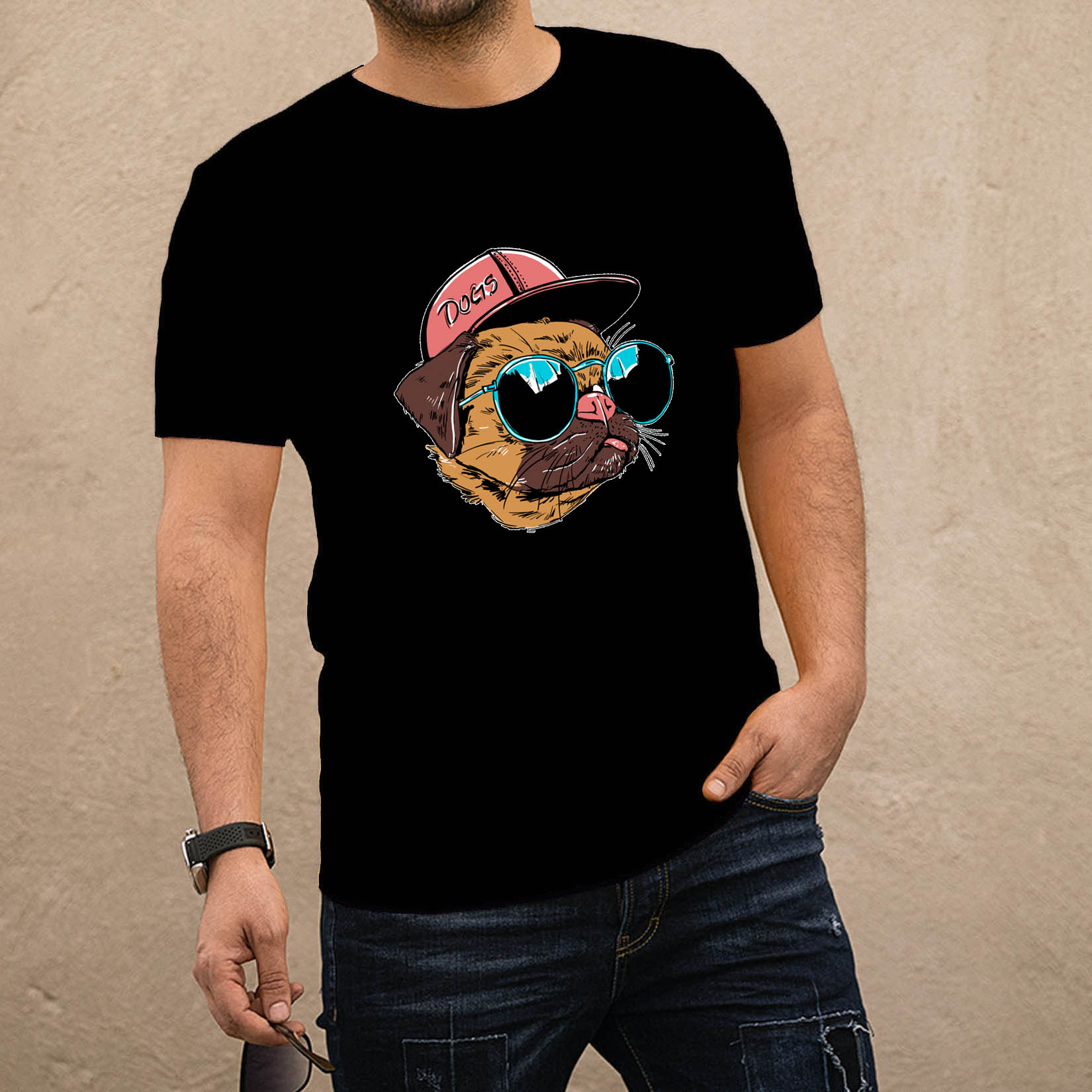 Mops fekete póló