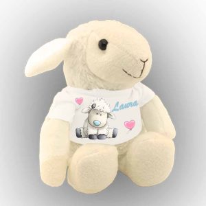 Plüss bárány saját névvel, bárányos pólóban
