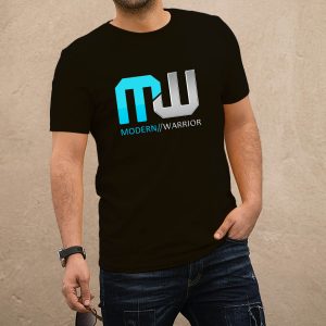 Modern warrior fekete póló kék és ezüst felirattal