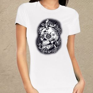 Mintás koponya fehér női póló