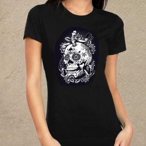 Mintás koponya fekete női póló