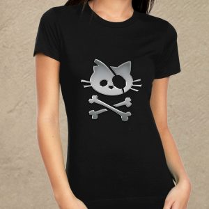 Pirate cat fekete női póló ezüst mintával