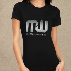 Modern Warrior fekete női póló ezüst felirattal