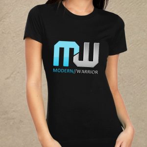 Modern Warrior fekete női póló kék/ezüst felirattal