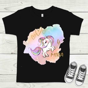 Unicornis fekete gyermek póló névvel, életkorral