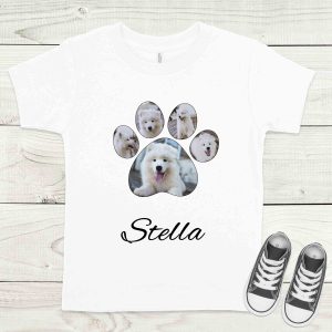 Tappancs fehér gyermek póló kutyád nevével, fotóival