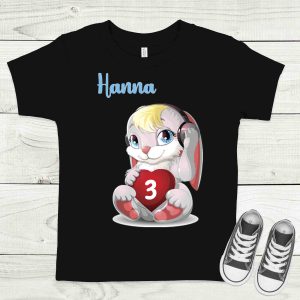 Nyuszi fekete gyermek póló névvel, életkorral