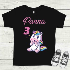 Unikornis fekete gyermek póló névvel, életkorral