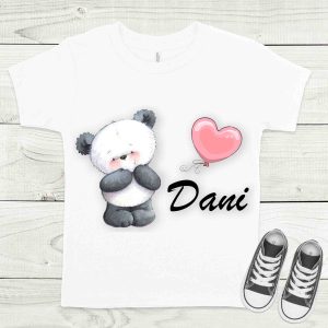 Panda fehér gyermek póló névvel