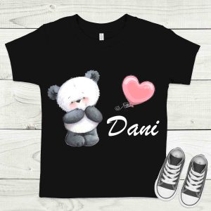 Panda fekete gyermek póló névvel