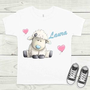 Bárány fehér gyermek póló névvel