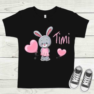 Nyuszi szivecskékkel fekete gyermek póló névvel