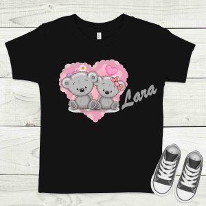 Szerelmes macik fekete gyermek póló névvel