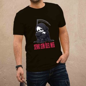 Senki sem ölel meg fekete férfi póló (piros felirat)