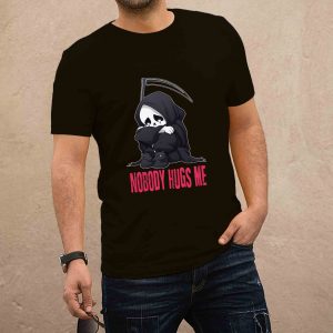 Nobody hugs me fekete férfi póló (piros felirat)