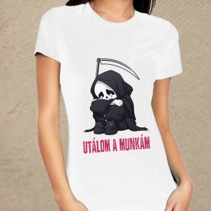 Utálom a munkám fehér női póló (piros felirat)