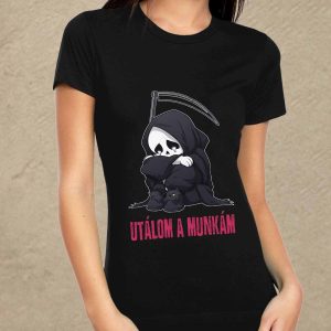 Utálom a munkám fekete női póló (piros felirat)