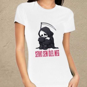 Senki sem ölel meg fehér női póló (piros felirat)