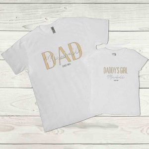 Apa-lánya póló névvel, születési évvel fehér