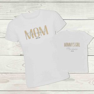 Anya-lánya póló névvel, születési évvel fehér