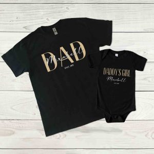 Apa-lánya póló és body névvel, születési évvel fekete