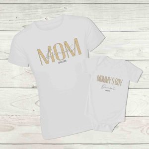 Anya-fia póló és body névvel, születési évvel fehér