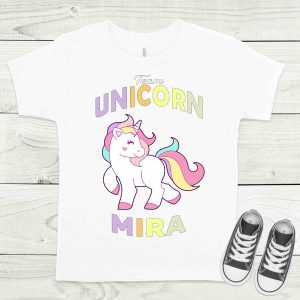 Team Unicorn fehér gyermek póló névvel