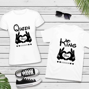 Queen & King páros póló (kapcsolat kezdete dátummal) fehér