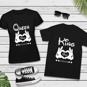 Queen & King páros póló (kapcsolat kezdete dátummal) fekete