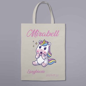 Névre szóló vászontáska lánybúcsúra unikornissal (natúr)